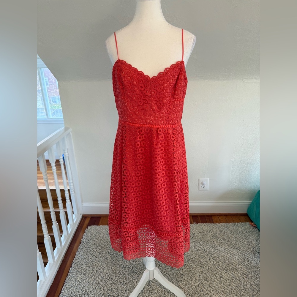 J. Crew Coral Eyelet Midi Dress with Spaghetti Straps - Picture 2 of 10